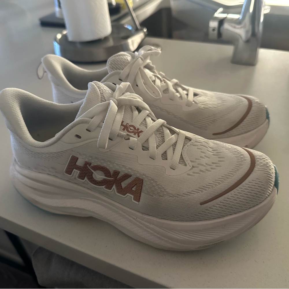 Hoka White and Brown Athletic Shoes